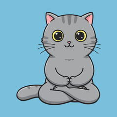 Cute kawaii tabby cat cartoon meditating peacefully