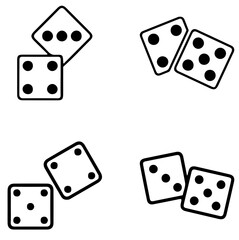 Dice Icons Set – Collection of Vector Gambling Cubes in Simple Black Outline Design