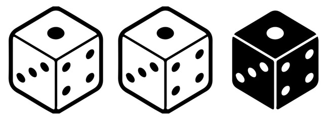 Dice Icons Set – Collection of Vector Gambling Cubes in Simple Black Outline Design