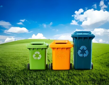 Sustainable Future Recycling Bins in a Green Landscape