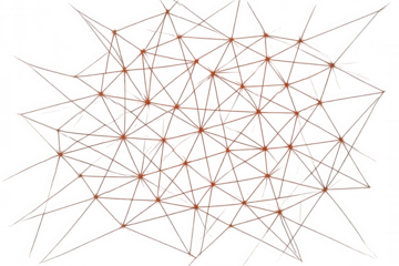 Abstract network connecting nodes with brown lines, representing data, communication, and technology, transparent background