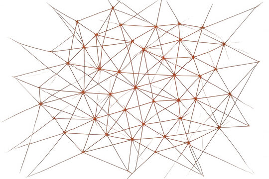 Abstract network connecting nodes with brown lines, representing data, communication, and technology, transparent background