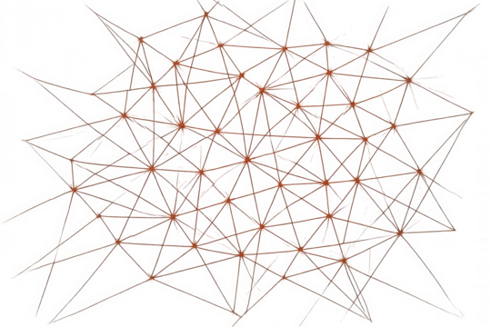 Abstract network connecting nodes with brown lines, representing data, communication, and technology, transparent background