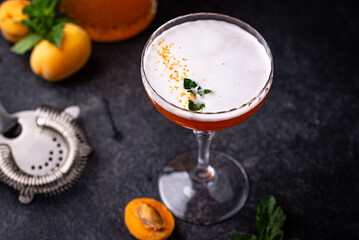 Fresh apricot cocktail martini with mint