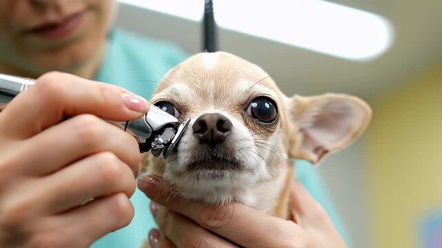 Adorable Chihuahua's Close-Up Grooming Session with Electric Trimmer