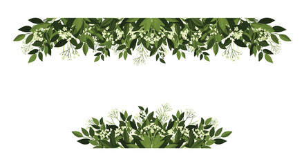 Obraz premium Elegant floral borders with lush green leaves and delicate white flowers, perfect for invitations, stationery, and adding a touch of natural beauty