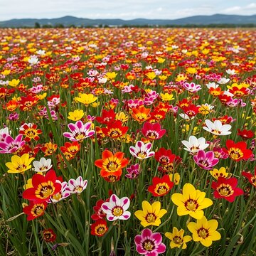Vibrant Field of Sparaxis Flowers in Full Bloom.
