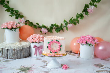 pink roses and cake background 
