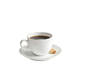 Obraz premium Minimalistic breakfast ambiance with coffee cup on white table, perfect for cozy morn