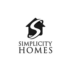 Modern Real Estate House Logo with Letter S Shape Incorporated into Design Representing Smart Property, Architecture, and Home Solutions