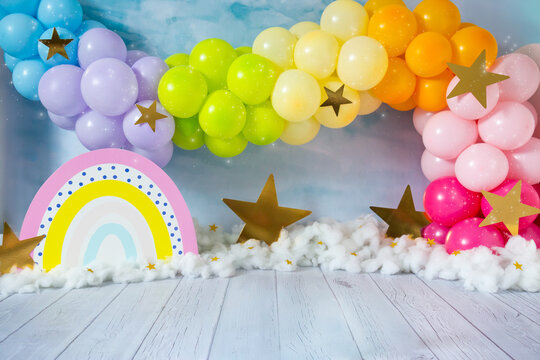 colorful rainbow and stars photography background