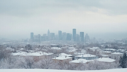 Artistic depiction of winter city skyline in watercolor creating soft visual effects for seasonal illustrations or holiday themed design projects with delicate color transitions