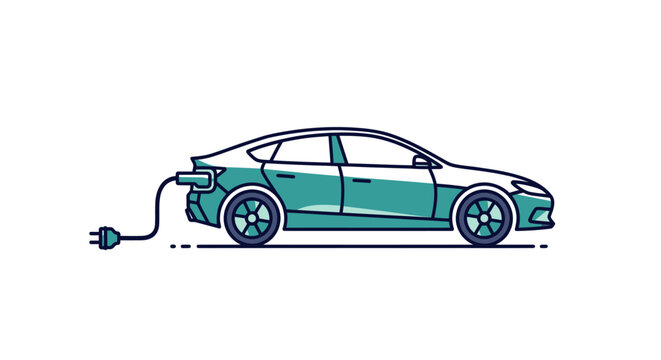 Modern Electric Car Charging with Plug Icon Illustration.