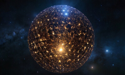 Dyson sphere enclosing massive star creating cosmic scale visual effects for science fiction illustrations or astrophysics themed design projects with interstellar perspective