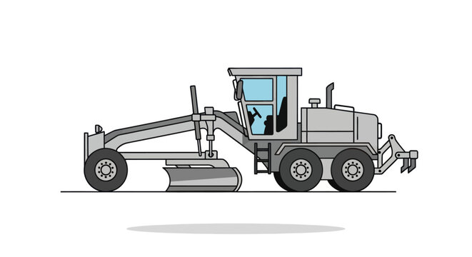 Detailed Side View of a Heavy Duty Motor Grader.