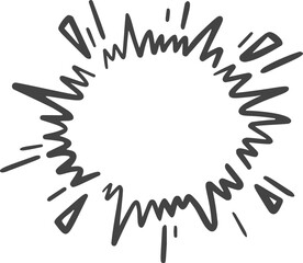 Comic burst and sped lines effect. Hand-drawn boom with splashes. Cartoon graphic sparks and smoke. Action circle frame with shine and starburst.