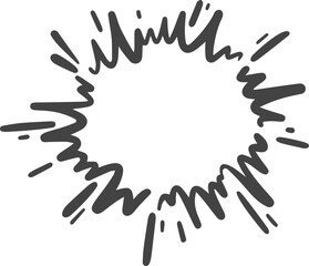 Comic burst and sped lines effect. Hand-drawn boom with splashes. Cartoon graphic sparks and smoke. Action circle frame with shine and starburst.