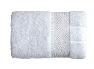 Folded fluffy white towel with textural details on a dark background