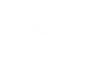 Shopping cart icon, white outline against solid black background