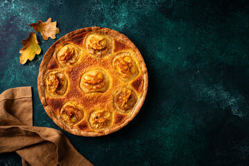 Halloween apple pie with scary faces