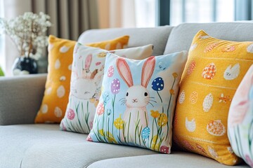 Obraz premium luxury Place Easter-themed throw pillows on your couches or chairs to add a pop of color and fun