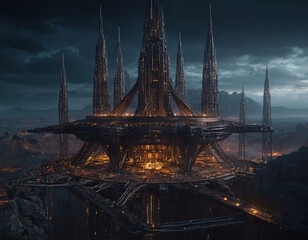 Orbital cage depiction of dystopian megastructure world creating expansive visual effects for science fiction illustrations or futuristic design projects with mechanical structures