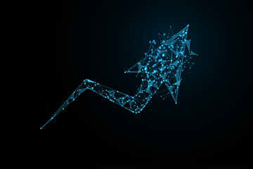 A polygonal wireframe arrow ascends diagonally from the lower left toward the upper right, representing growth and success.