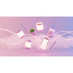 Floating Objects With Glowing Light Effects