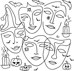 Cartoon Face Expressions Set Vector Illustration halloween