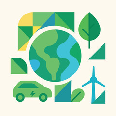 Eco Planet with Green Energy Vector Illustration