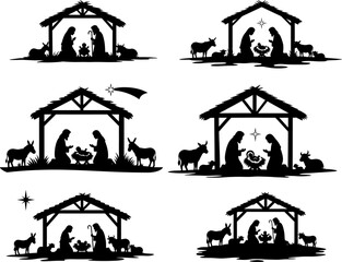 Nativity Scene Silhouette with Mary, Joseph, and Baby Jesus
