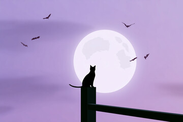 Halloween background. Halloween background with a cat and a full moon.