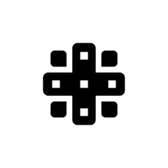 Fototapeta premium Geometric black cross symbol with square ends representing symmetry structure and abstract gothic design