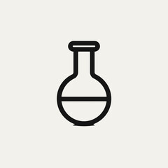 Simple black line drawing of round chemistry flask icon isolated on light background