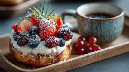 Artisanal berry pastry with coffee for a gourmet breakfast indulgence
