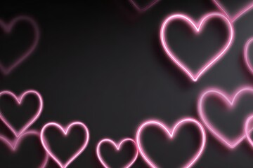A vibrant assortment of pink neon hearts scattered on a sleek black background, creating a striking and stylish design.