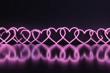 A vibrant group of pink neon hearts glowing on a sleek black background, perfect for conveying love and romance in a modern setting.