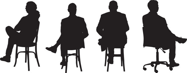  vector; silhouette of back view of a group of men cross legged