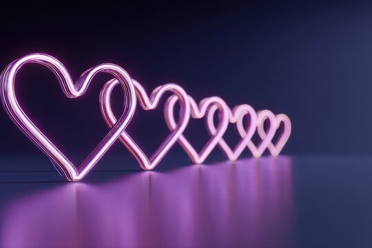 A vibrant row of pink neon hearts glowing against a dark background, perfect for Black Friday promotions or love-themed designs.