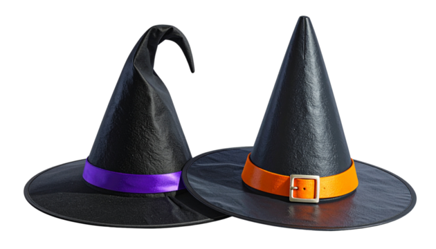 Classic Witch Hat Bundle – Two Halloween Variations Isolated on Transparent Background