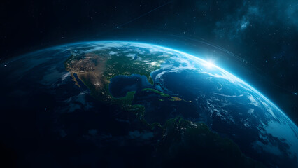 Ultra-realistic 8K close-up of an Earth globe with a subtle digital network overlay. Dark space provides ample copyspace, creating a professional composite ideal for illustrating global connectivity, 