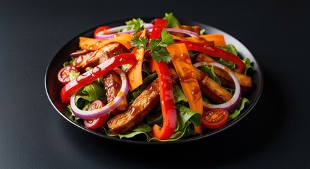 Barbecue Salad with Red Peppers and Carrots, Grilled Vegetables, Healthy Side Dish Illustration