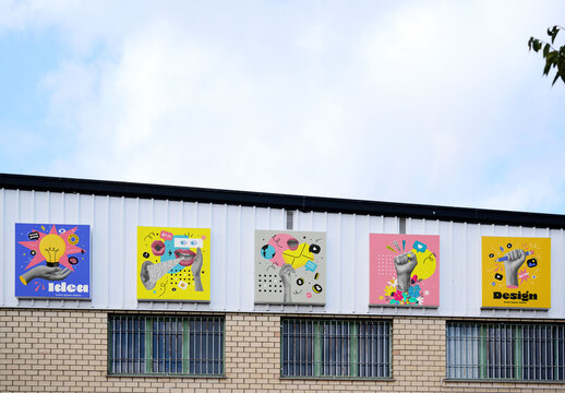 mockup of storefront of Three square panels in a row