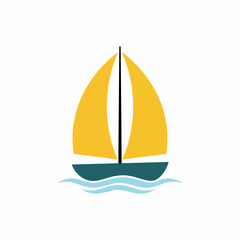 Illustration of a sailboat with yellow sails and blue hull.