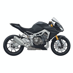 Sleek Black Motorcycle Illustration with Detailed Engine and Design.