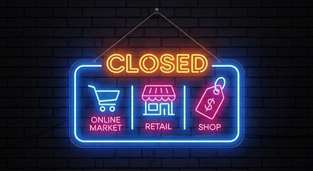 Neon Closed Sign - Online Market, Retail, and Shop Icons.