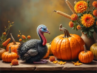 pumpkins and gourds and a turkey