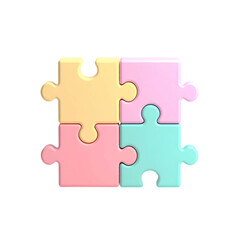 Fototapeta premium Four interlocking pastel puzzle pieces on a black background, showcasing teamwork and completion