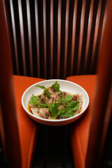 Steamed Dumplings in Chili Oil with Cilantro