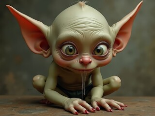 3d little goblin character with a big smile